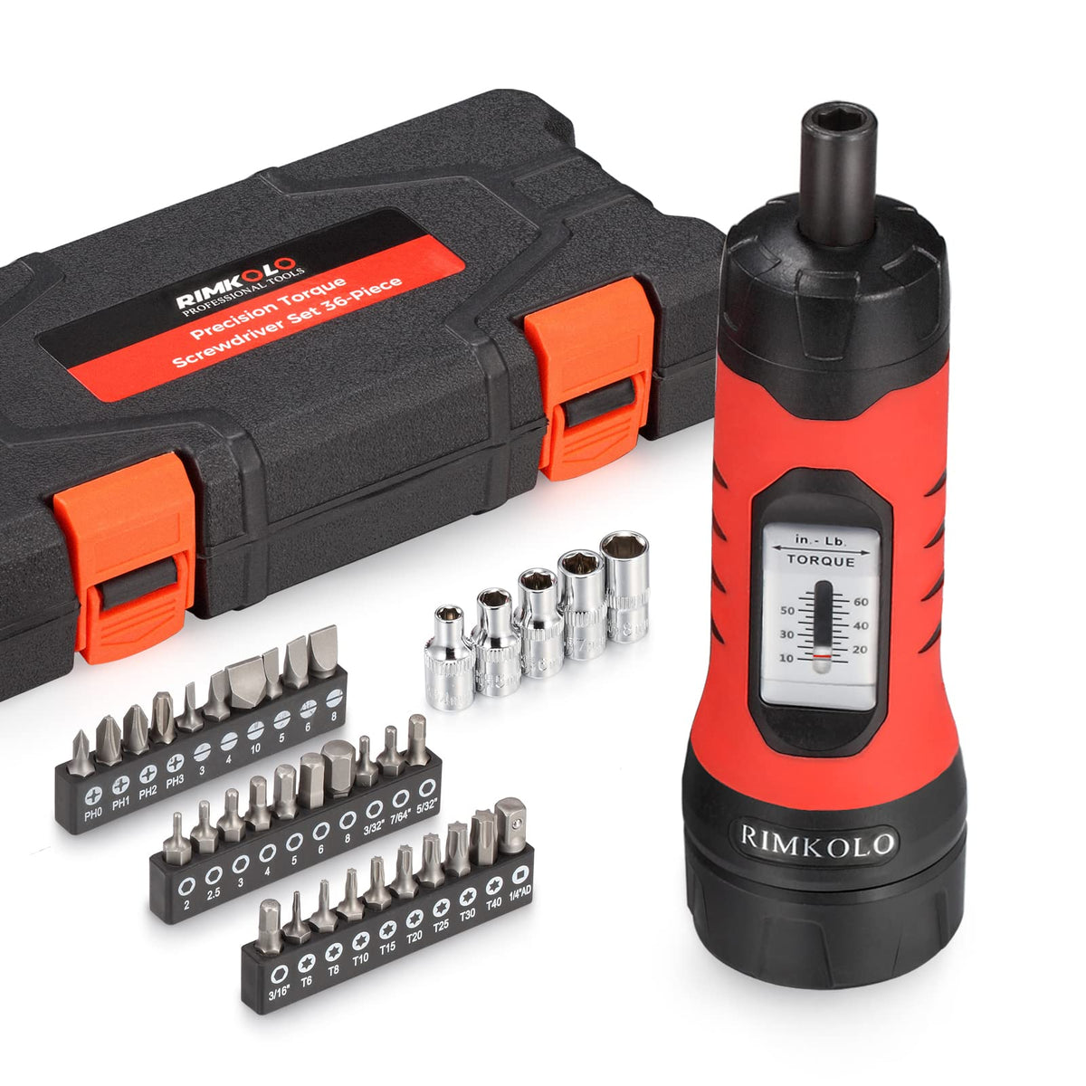 Torque Screwdriver Wrench Set with 29 S2 Alloy Bits & 5 Drive Sockets D799197