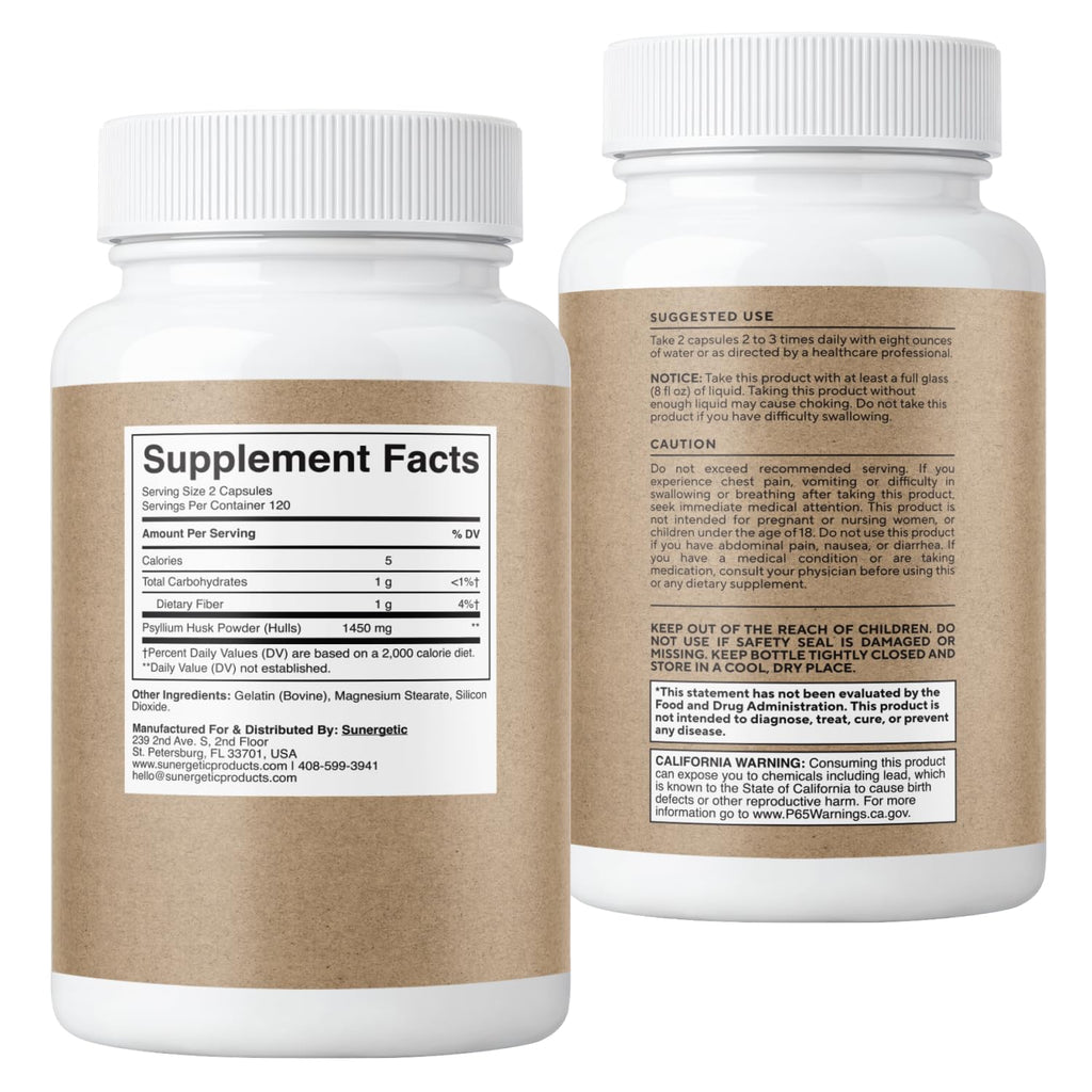 Psyllium Husk Fiber Supplement 1450mg 240 Capsules B602