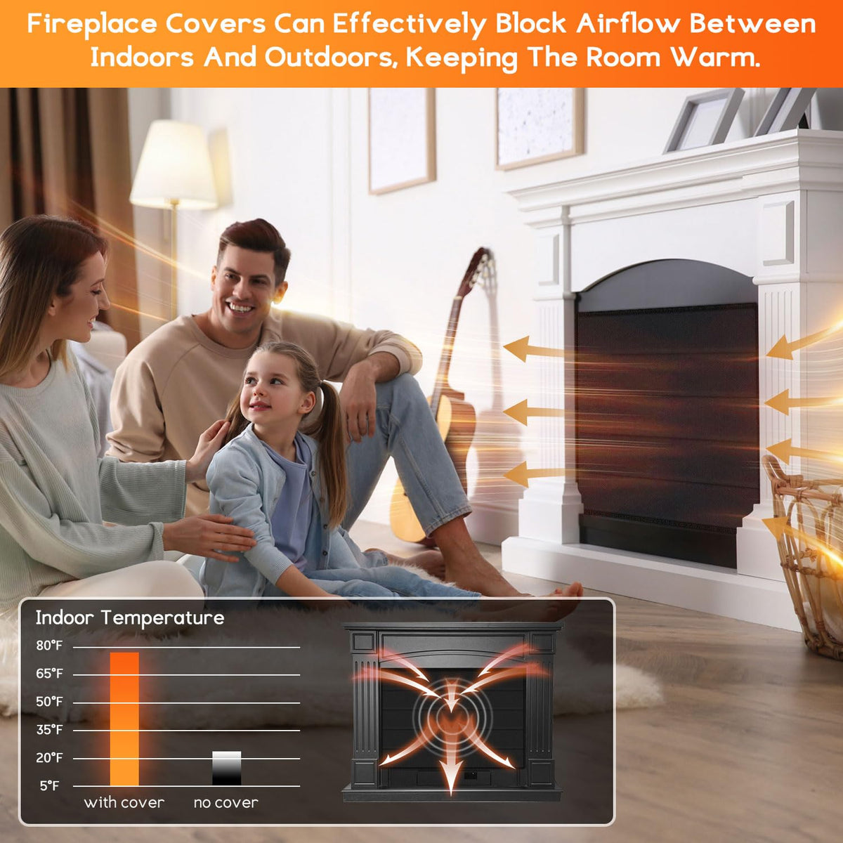 Magnetic Fireplace Cover Oxford Indoor Draft Stopper X7169