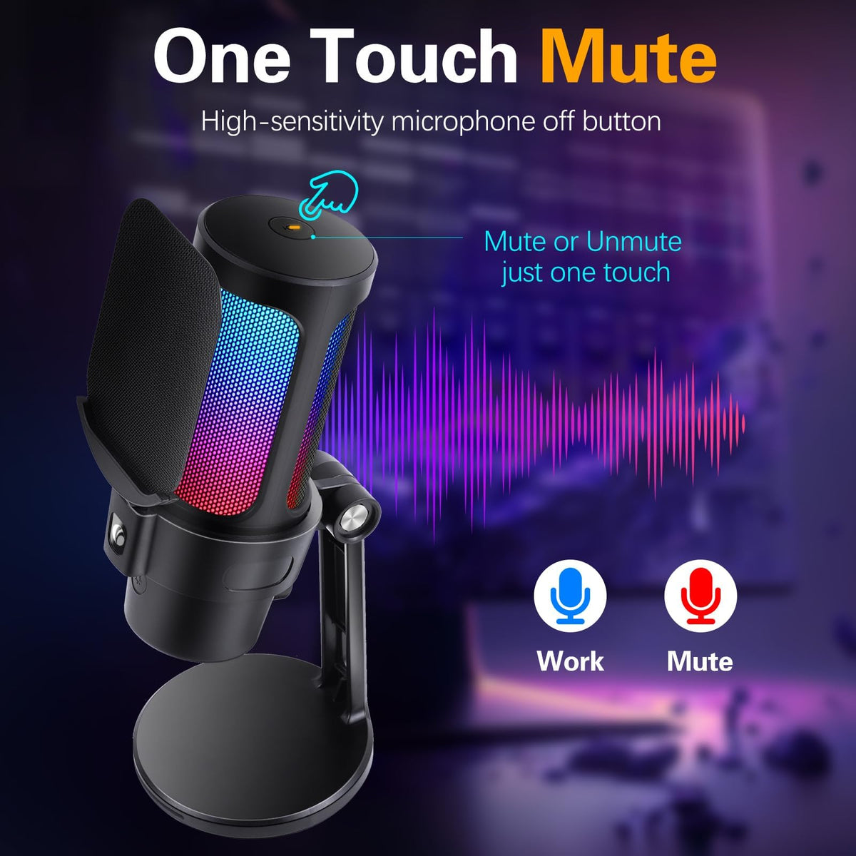 USB Condenser Microphone with Quick Mute, Pop Filter, Shock Mount K78547