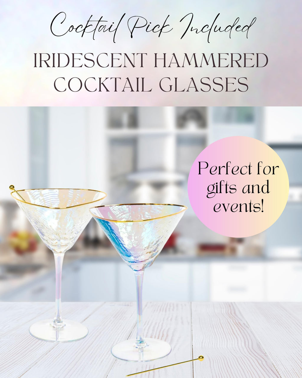Iridescent Handmade Hammered Martini Glasses Set of 2 U824764