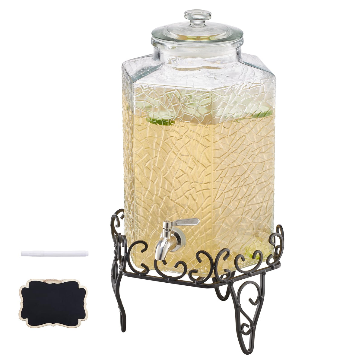2.5 Gallon Glass Beverage Dispenser with Metal Stand M57701
