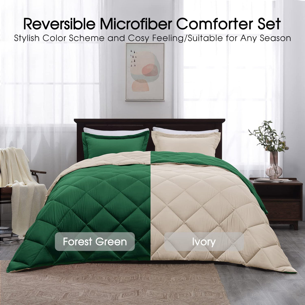 Forest Green King Size Reversible Down Alternative Comforter Set P454