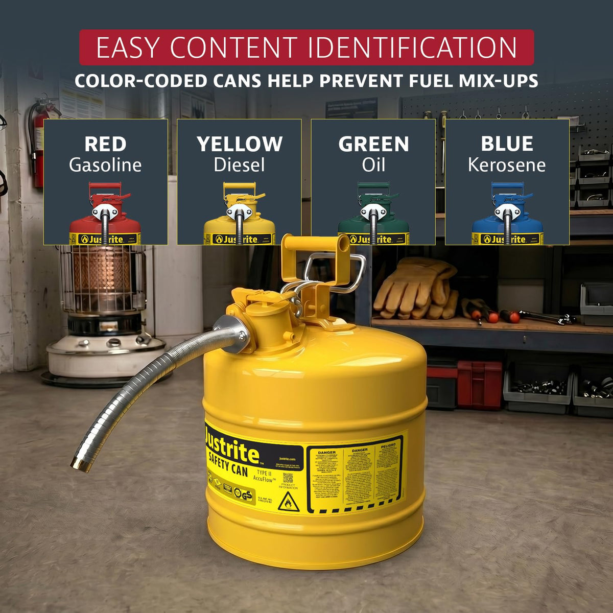 Yellow Galvanized Steel Diesel Fuel Can J299731