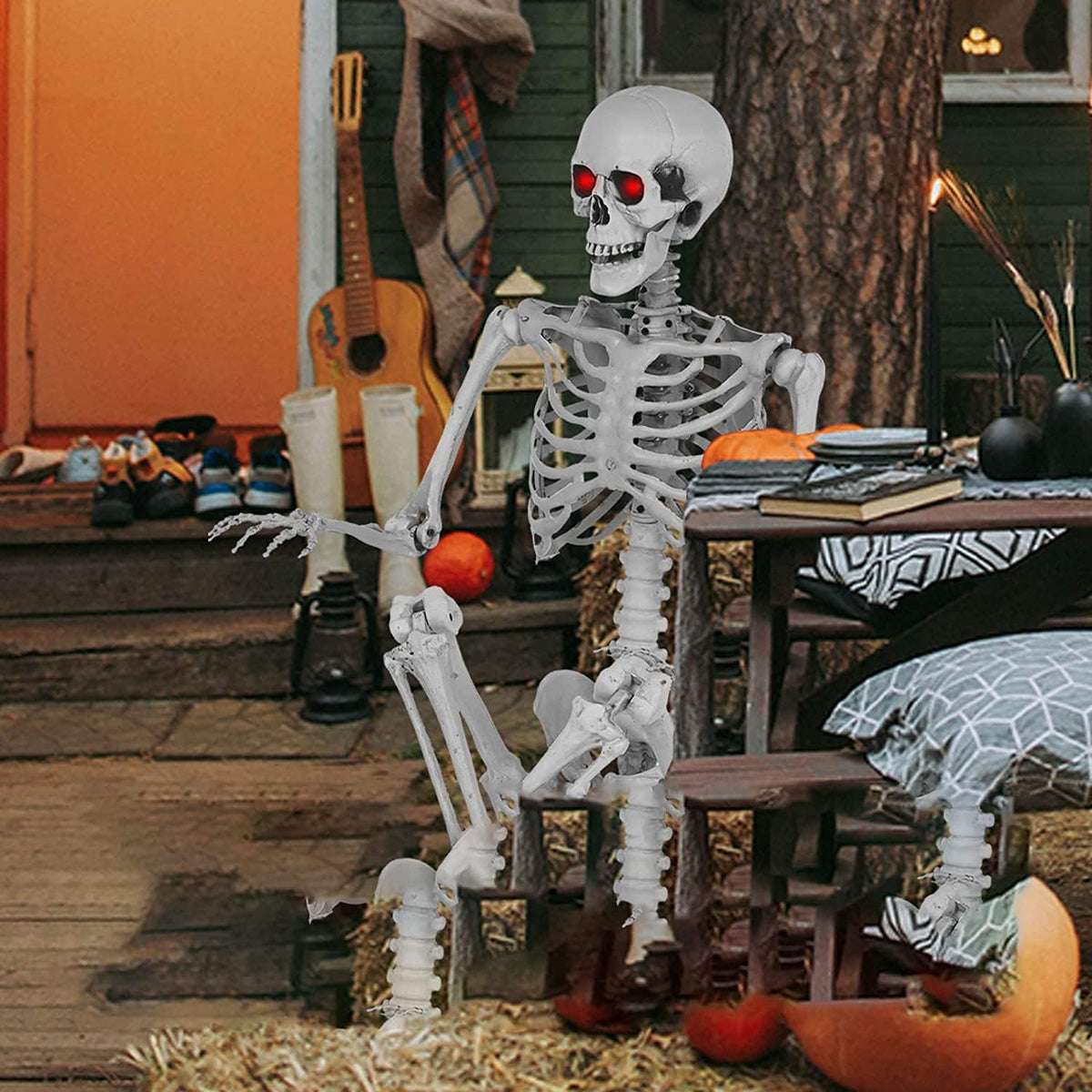 5.4 Ft Lighted Life Size Plastic Skeleton with Movable Joint B431443