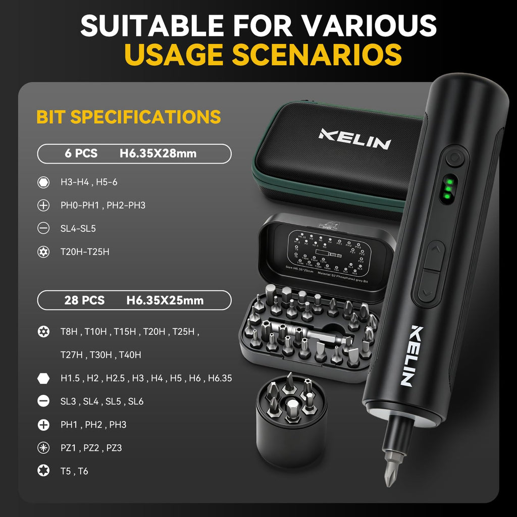 Electric Screwdriver Set 3 Torque Levels S2 Steel Bits Z904