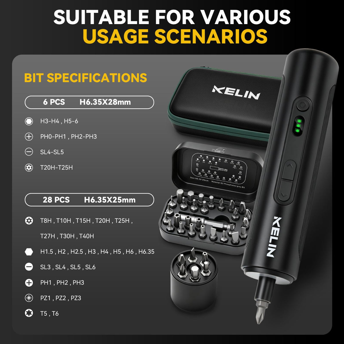 Electric Screwdriver Set 3 Torque Levels S2 Steel Bits Z904