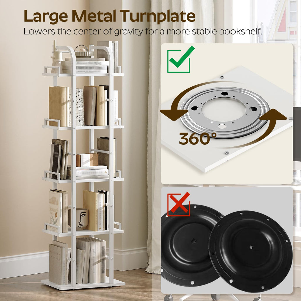 5 Tier Rotating Corner Bookshelf White J2468