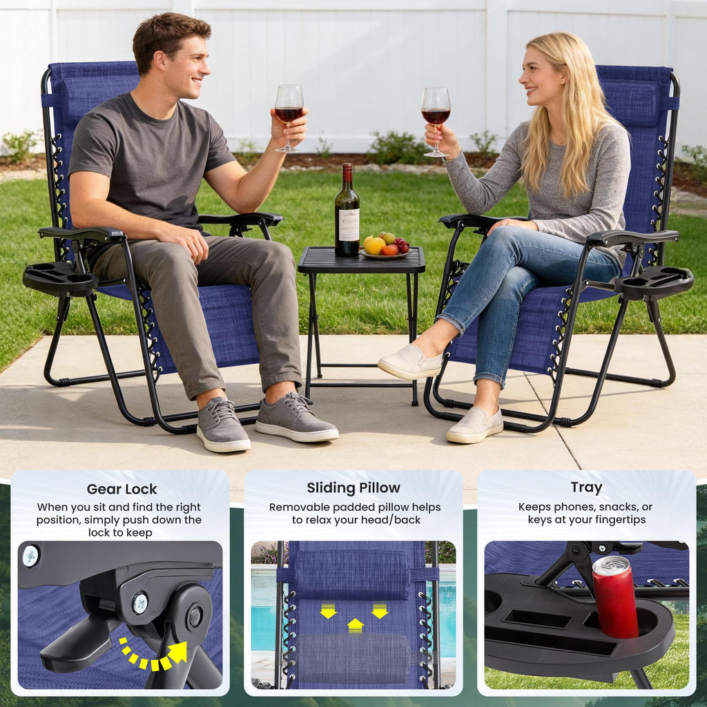 Oversized Padded Zero Gravity Chair Set of 2 with Pillow & Cup Holder H803