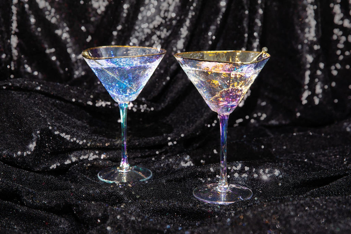Iridescent Handmade Hammered Martini Glasses Set of 2 U824764