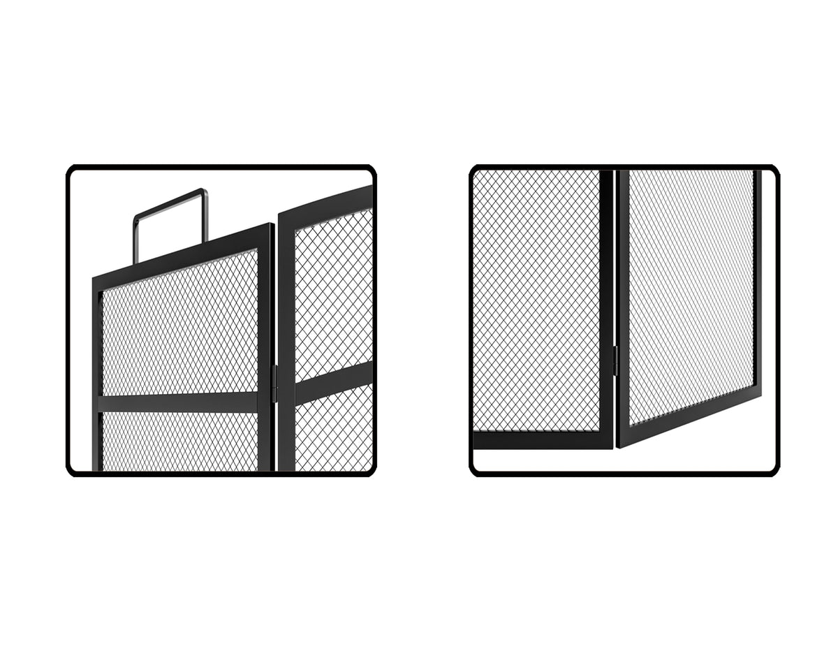 Black Foldable Wrought Metal Mesh Fireplace Screen Q9102