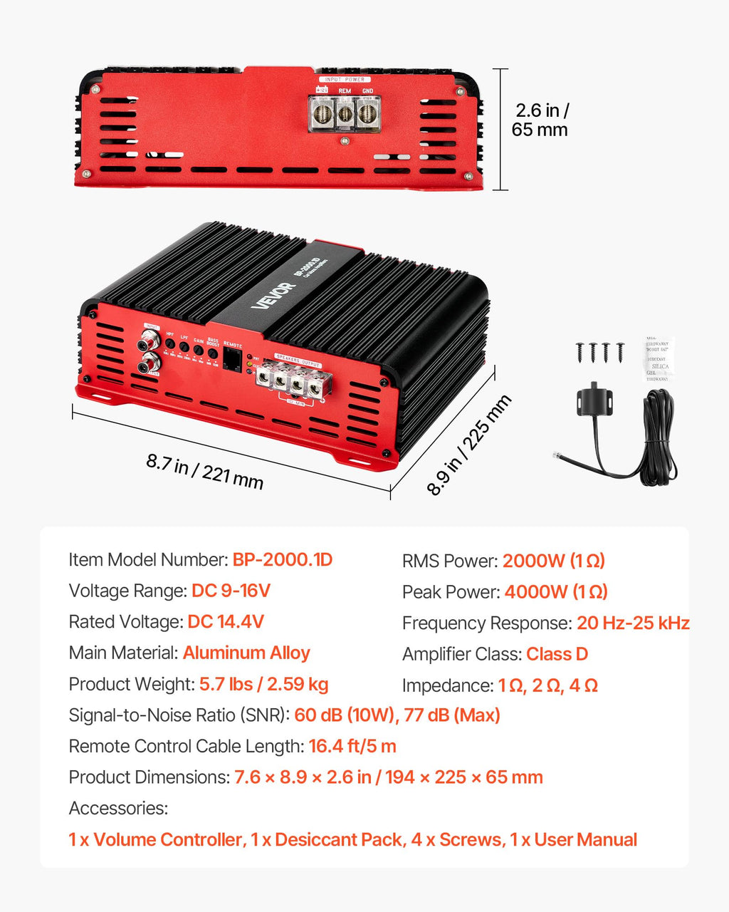 1-Channel Class D Car Audio Amplifier B7195
