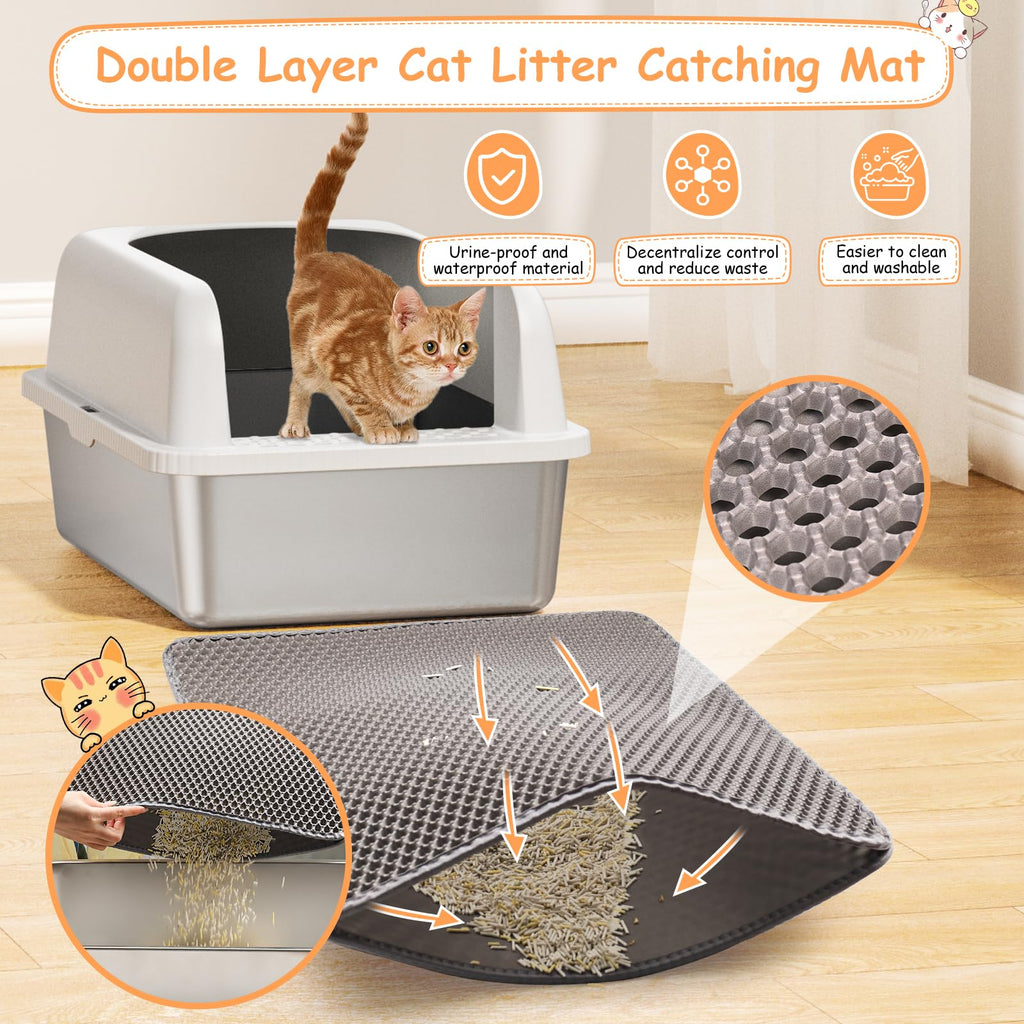 Stainless Steel Extra Large Enclosed Cat Litter Box with Lid and Mat A529562
