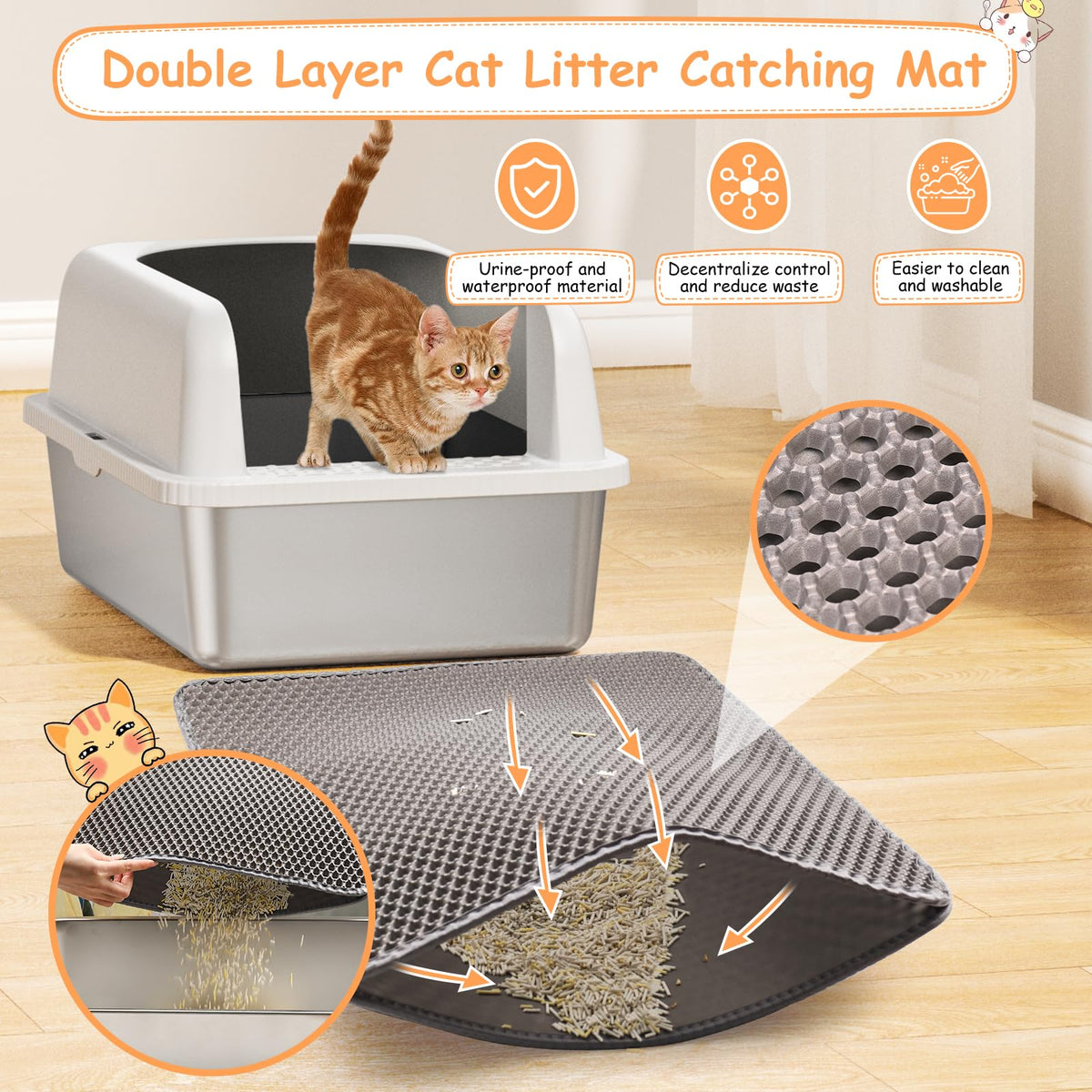 Stainless Steel Extra Large Enclosed Cat Litter Box with Lid and Mat A529562