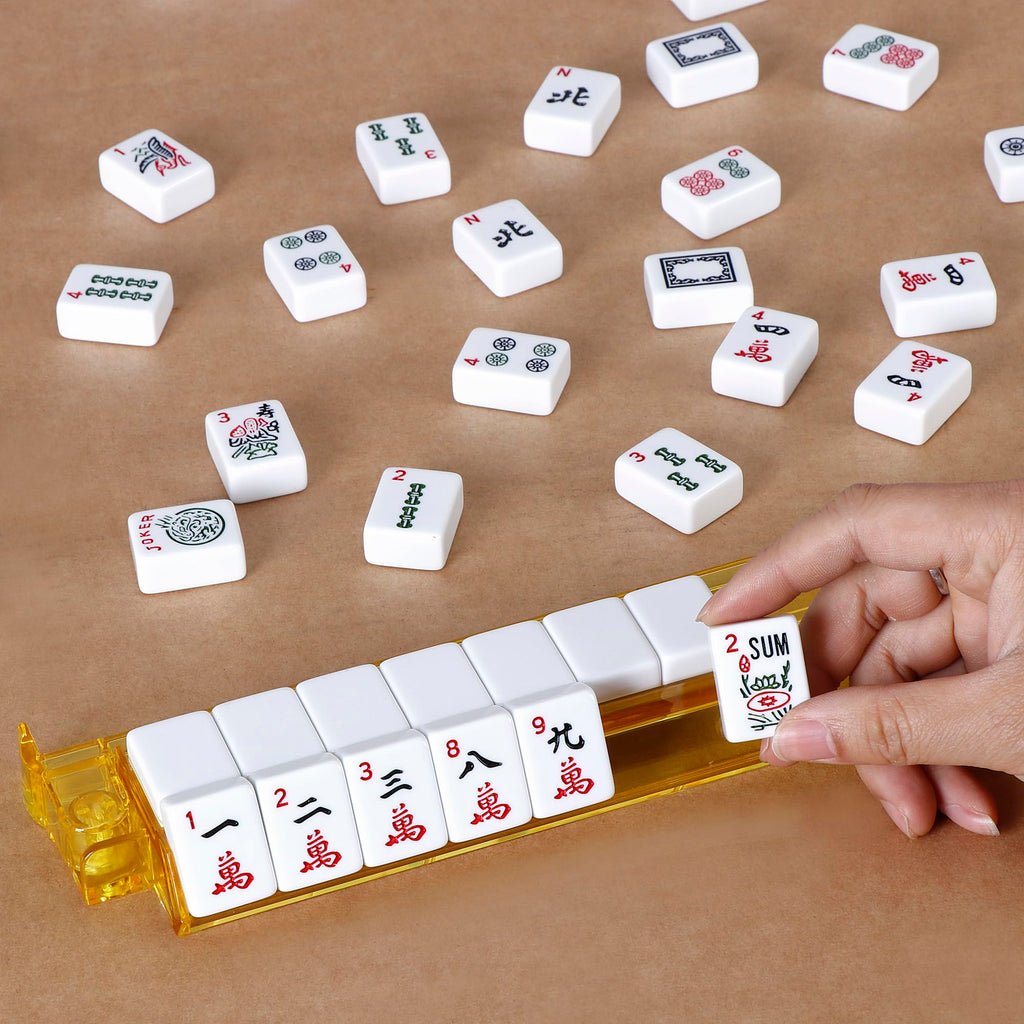 American Mahjong Set 166 White Tiles with 4 Racks and Bag A2473