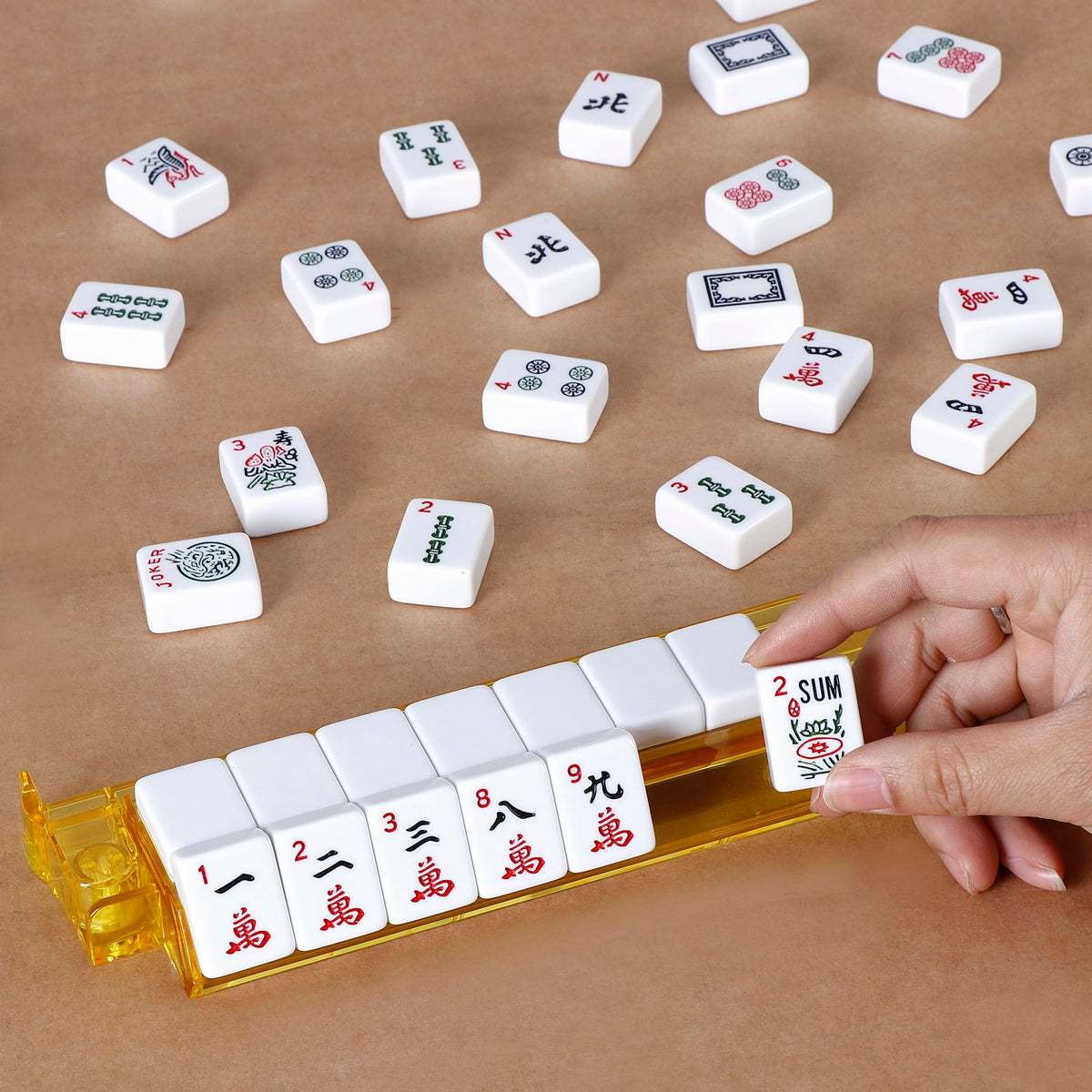 American Mahjong Set 166 White Tiles with 4 Racks and Bag A2473