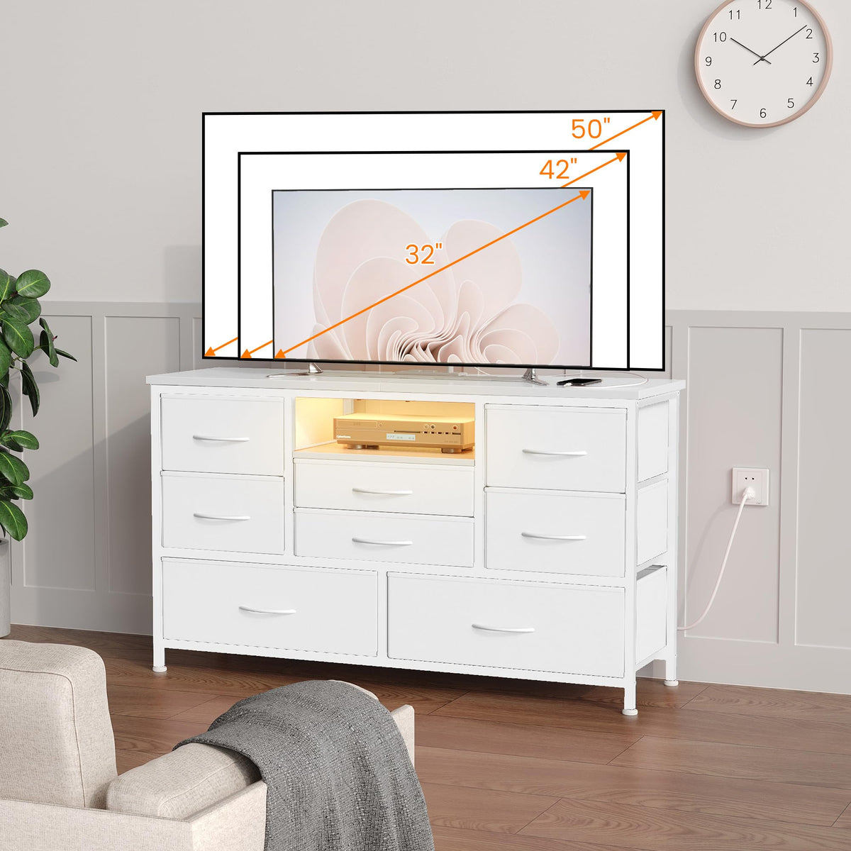 8 Drawer LED TV Stand Dresser with Charging Station E54170