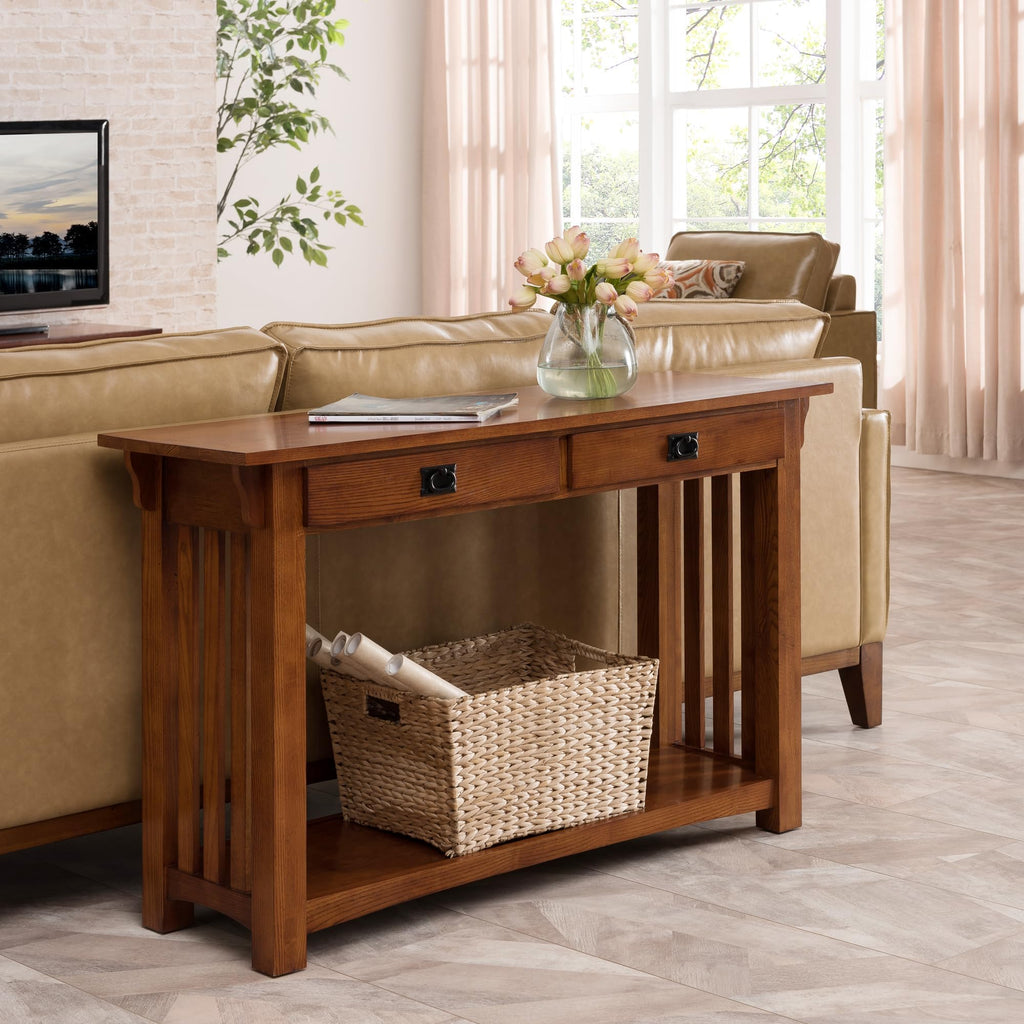 Transitional Solid Ash Console Table with 2 Drawers B547