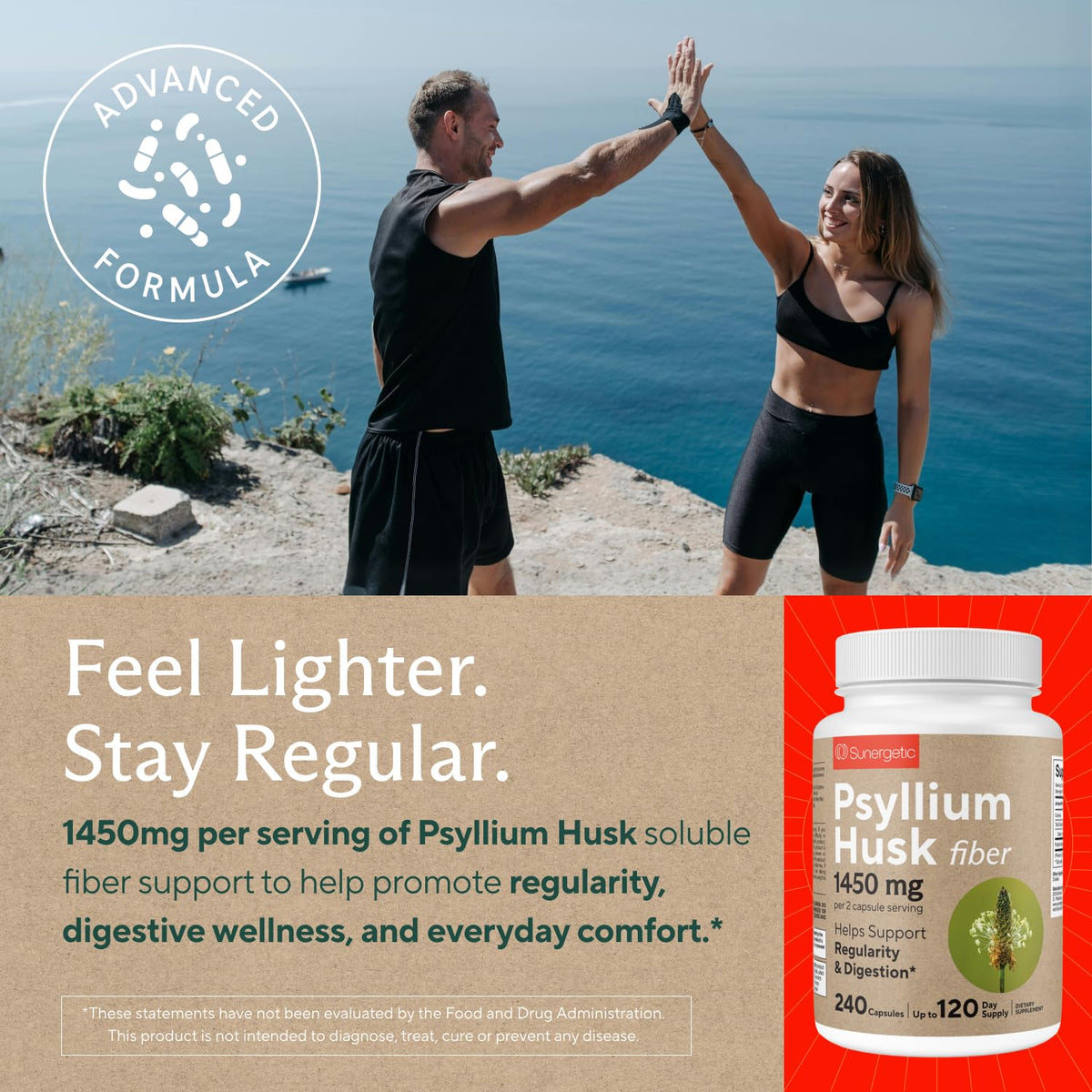 Psyllium Husk Fiber Supplement 1450mg 240 Capsules B602