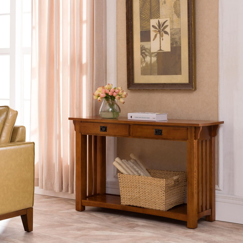 Transitional Solid Ash Console Table with 2 Drawers B547