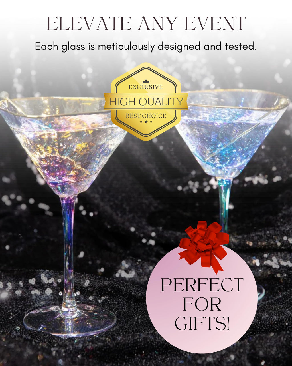 Iridescent Handmade Hammered Martini Glasses Set of 2 U824764