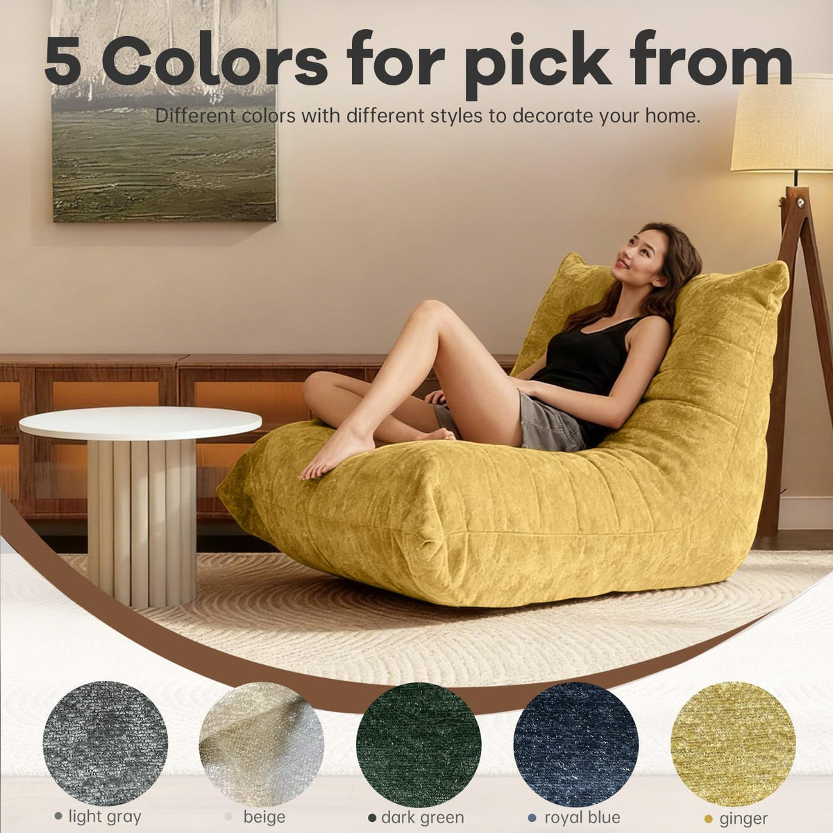 Yellow Memory Foam Bean Bag Chair D7324