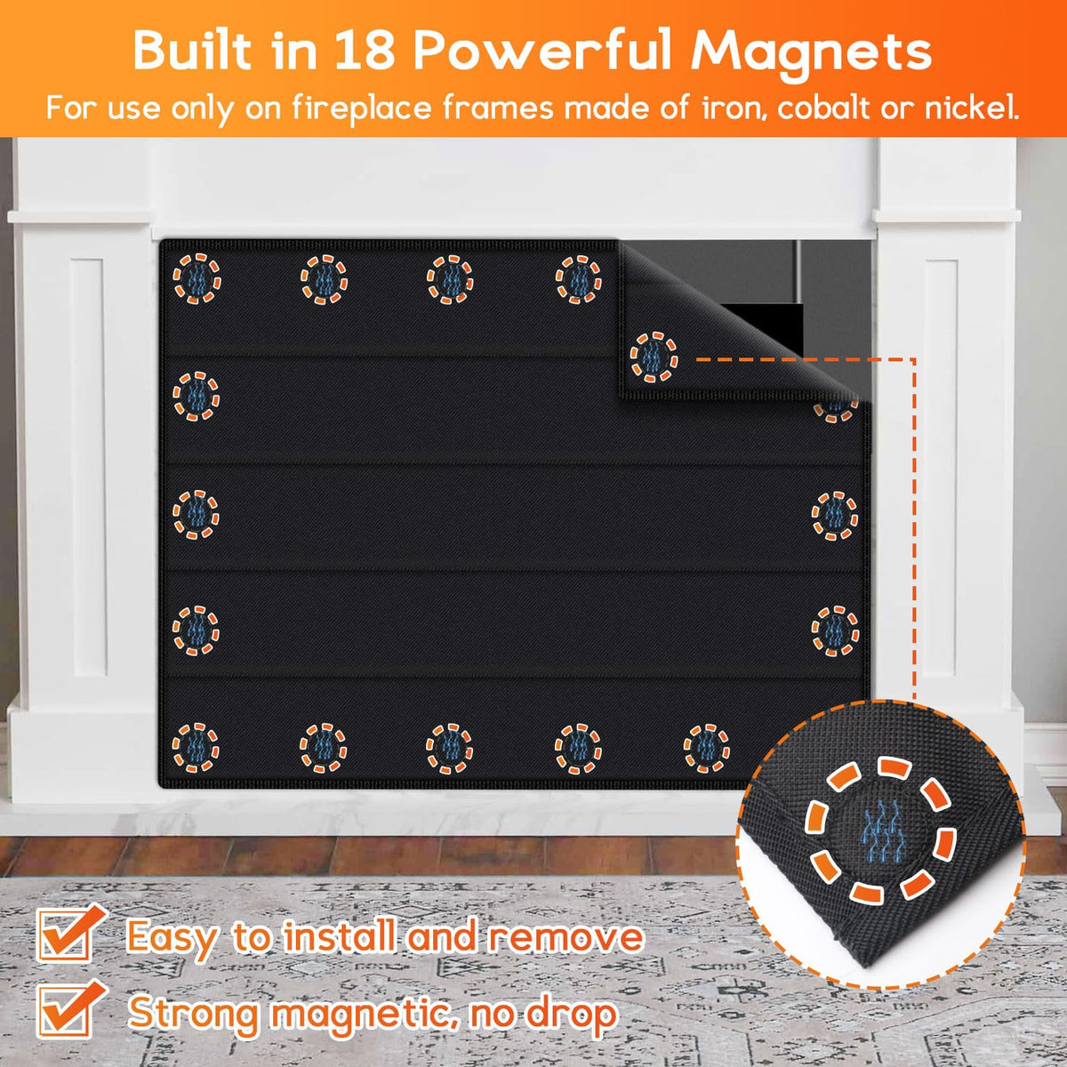 Magnetic Fireplace Cover Oxford Indoor Draft Stopper X7169