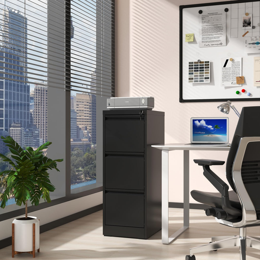 3 Drawer Black Metal File Cabinet with Lock C56447