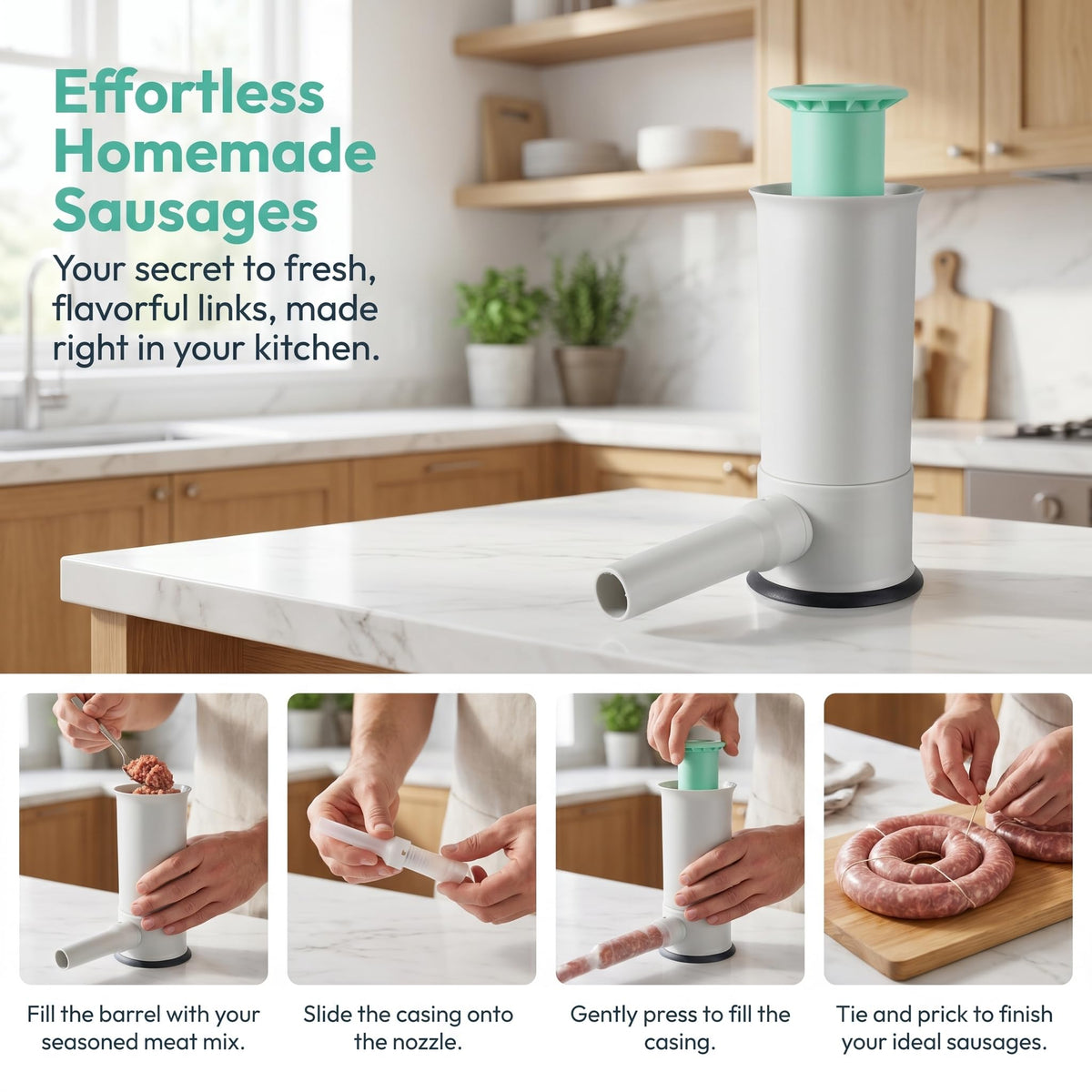 Large Capacity Stainless Steel Sausage Maker with 4 Stuffing Tubes U39554