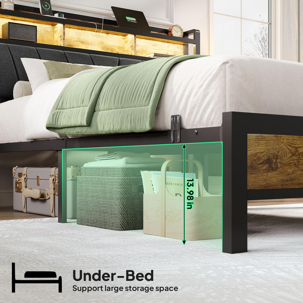 Full Bed Frame with LED Lights and Charging Station A939771
