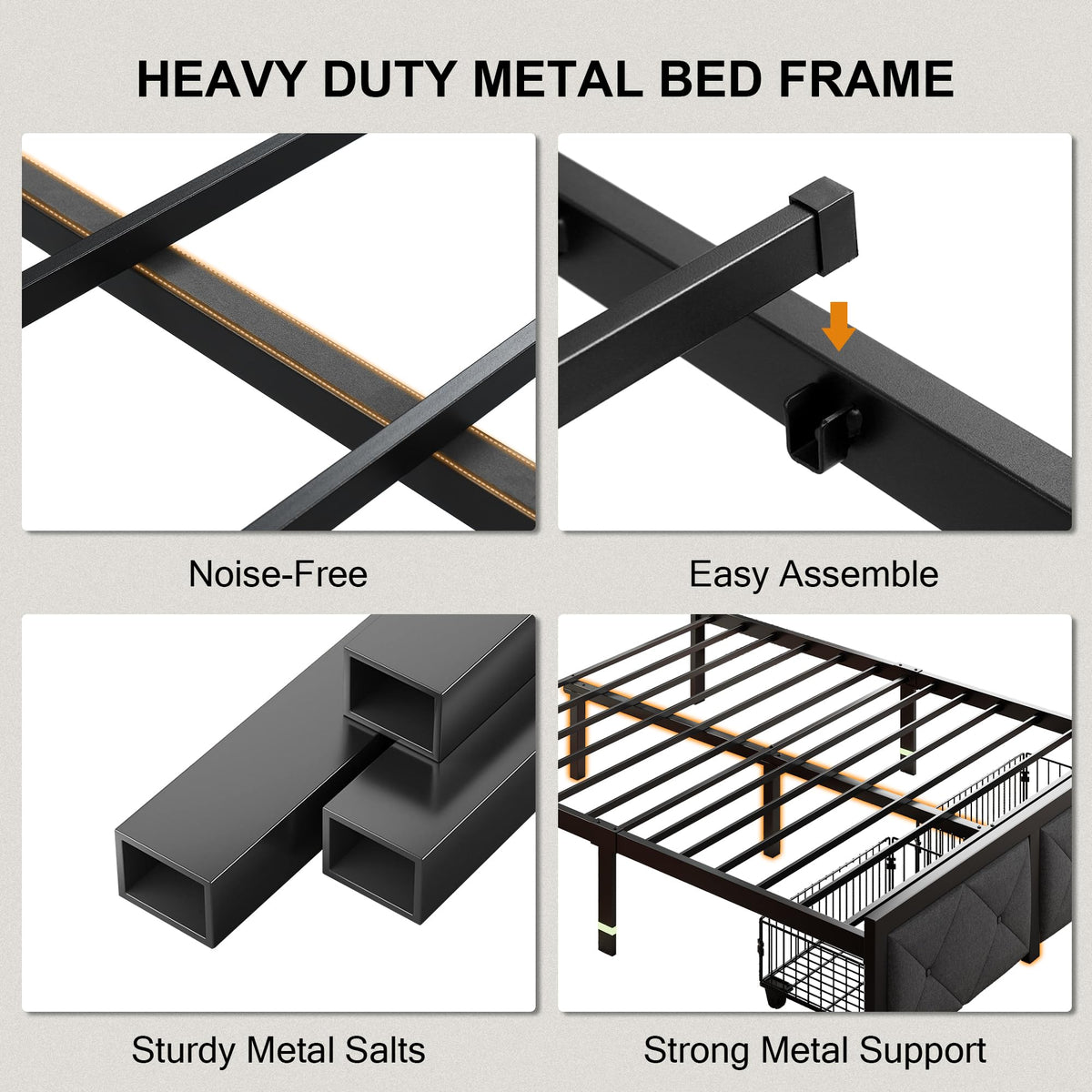 King Size Metal Platform Bed Frame with 2 Storage Drawers M3532