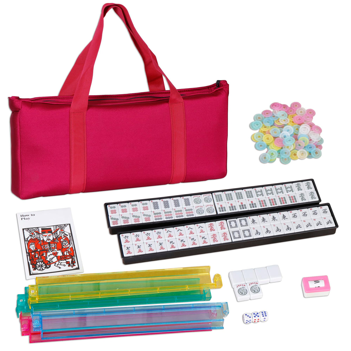 American Mahjong Set 166 White Tiles with 4 Racks and Bag A2473