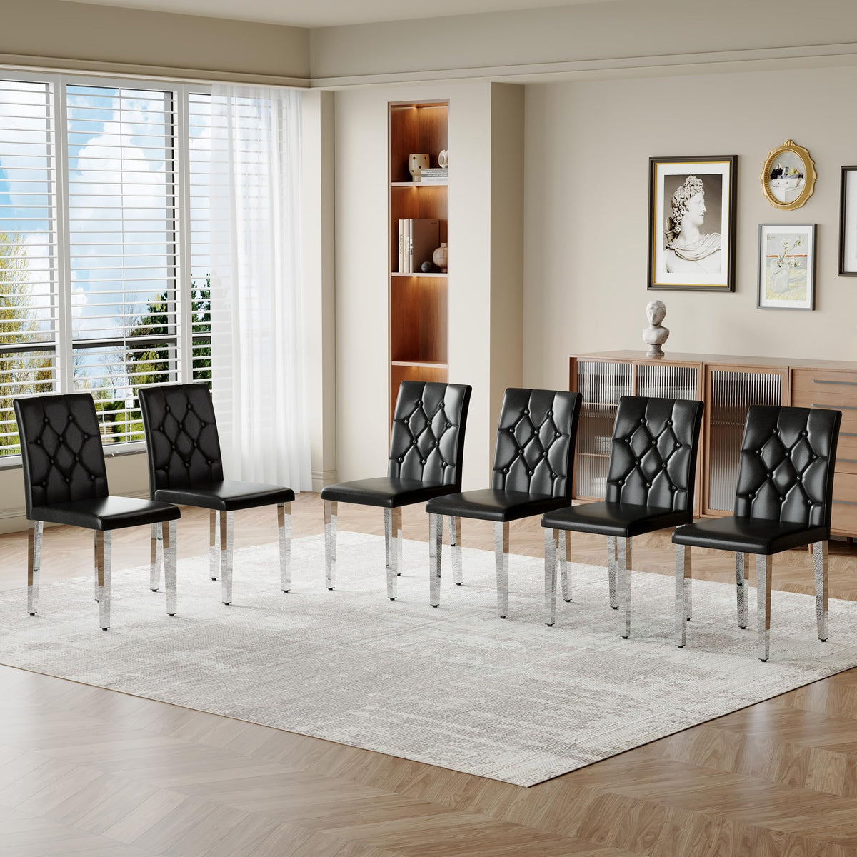 Black Faux Leather Dining Chairs Set of 6 O10769