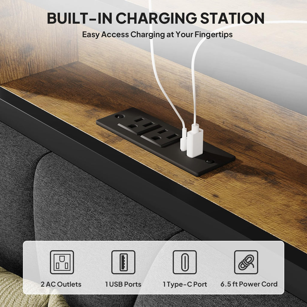 Full Bed Frame with LED Lights and Charging Station A939771