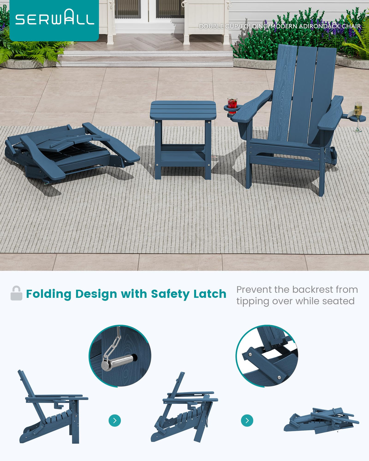 Blue Folding Adirondack Chairs Set of 6 P80838