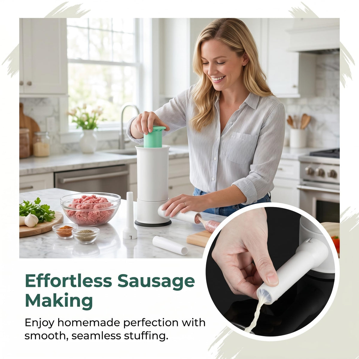 Large Capacity Stainless Steel Sausage Maker with 4 Stuffing Tubes U39554