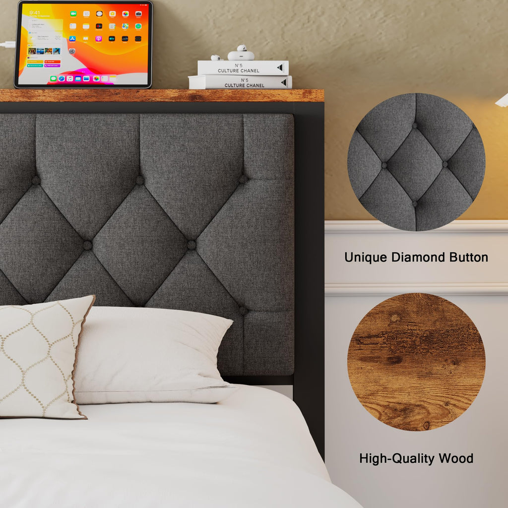 King Size Metal Platform Bed Frame with 2 Storage Drawers M3532