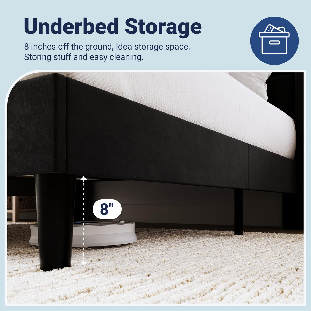 Queen Size Black Velvet Upholstered Platform Bed Frame with Storage Headboard J3179