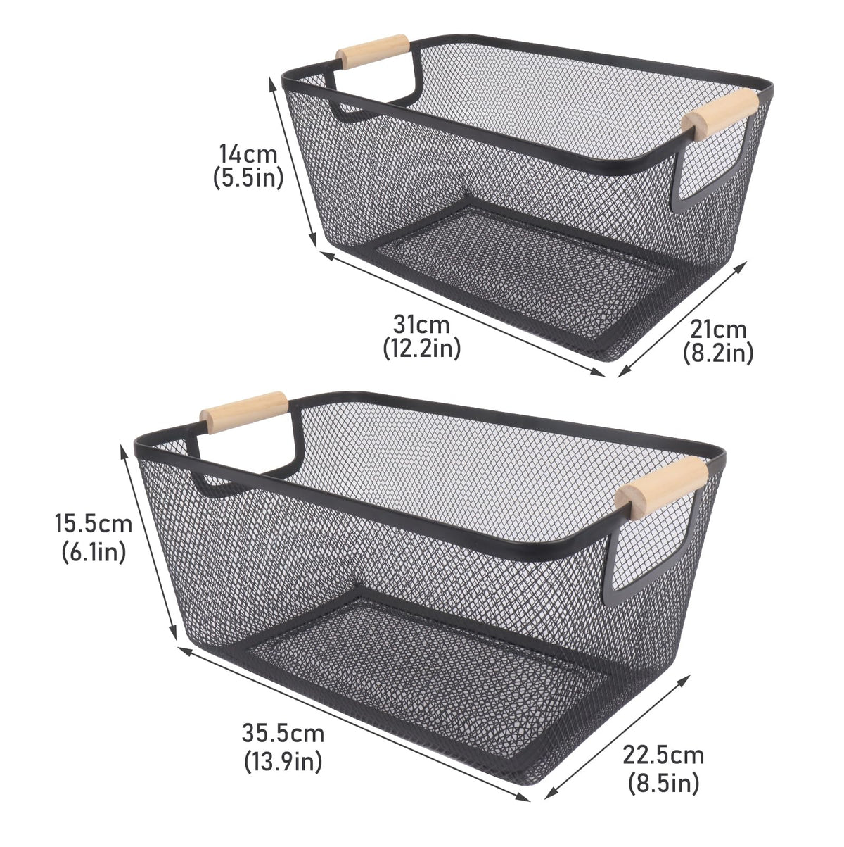 Potato and Onion Storage Bin, 2 Set Metal Mesh Baskets with Wooden Handle T480731