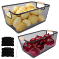 Potato and Onion Storage Bin, 2 Set Metal Mesh Baskets with Wooden Handle T480731