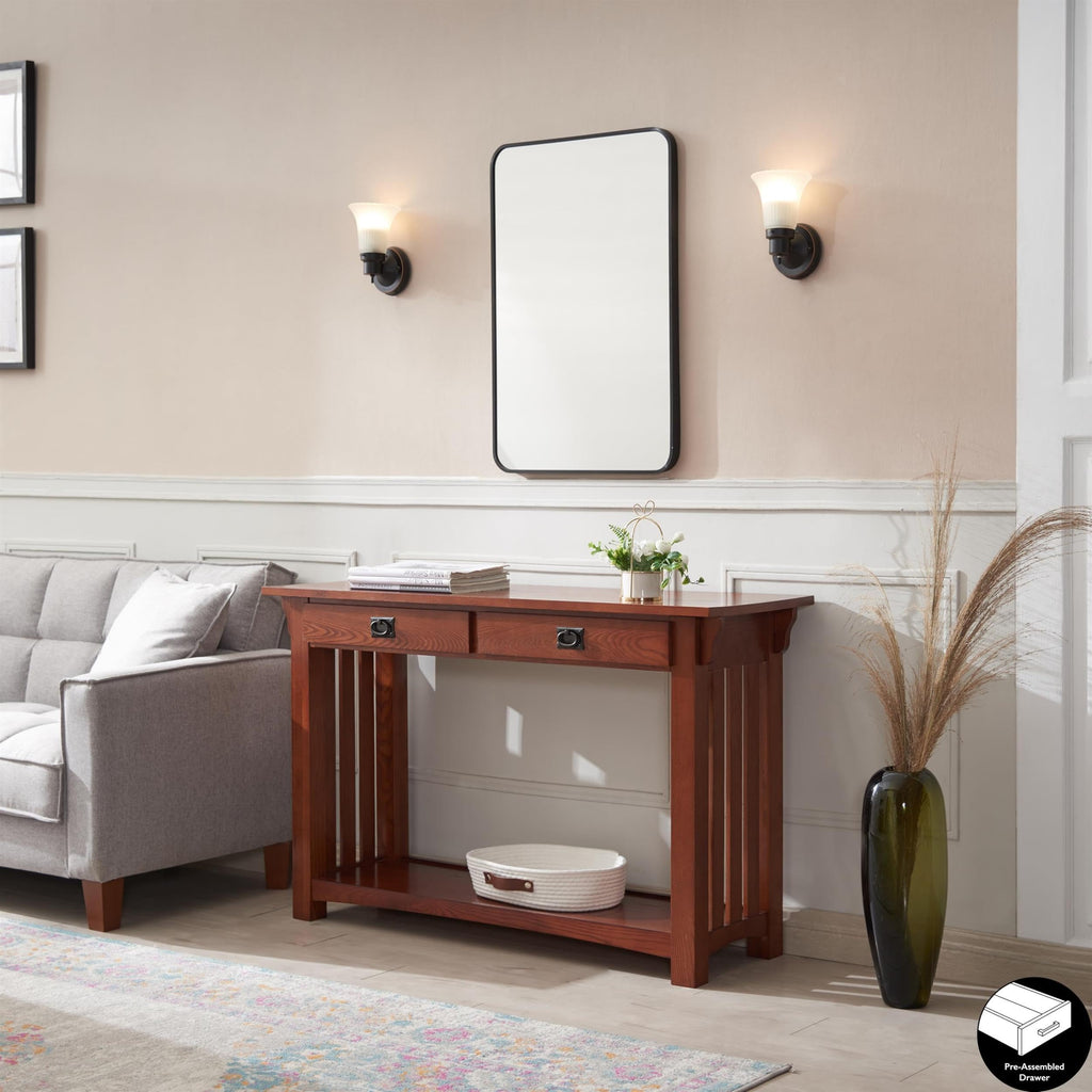 Transitional Solid Ash Console Table with 2 Drawers B547