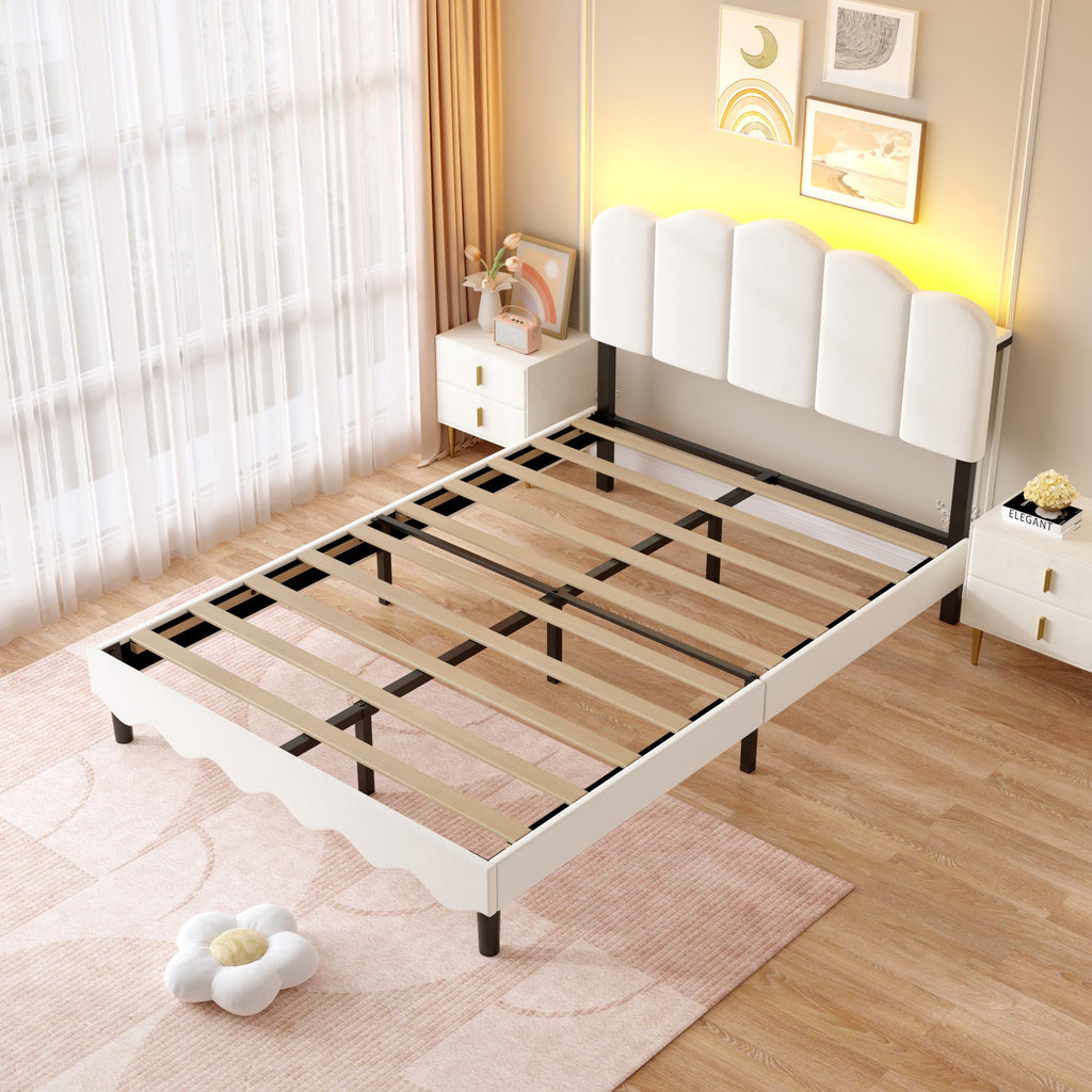 Beige Full Size Bed Frame with Storage Headboard Q6687