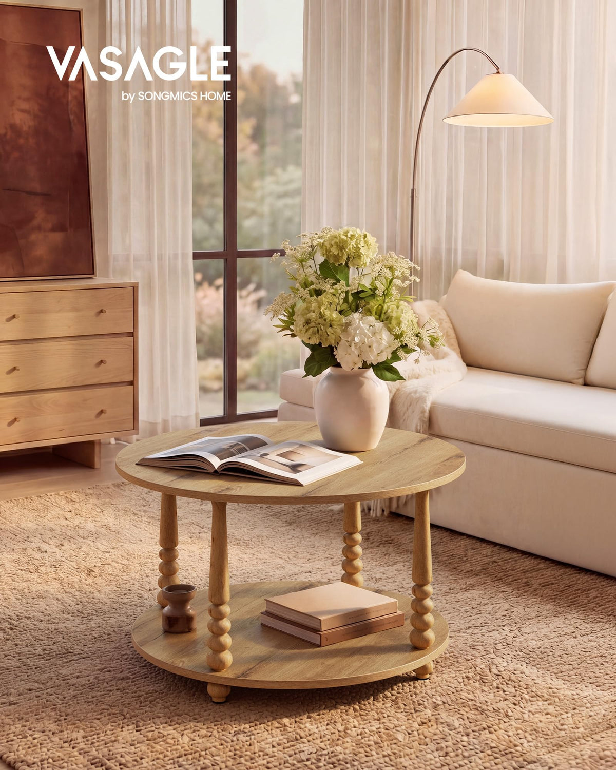 2-Tier Round Coffee Table with Storage S66947