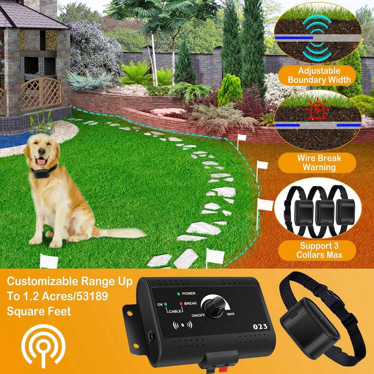 Electric Dog Fence, In-ground Pet Containment System, Waterproof Training Collar I17162
