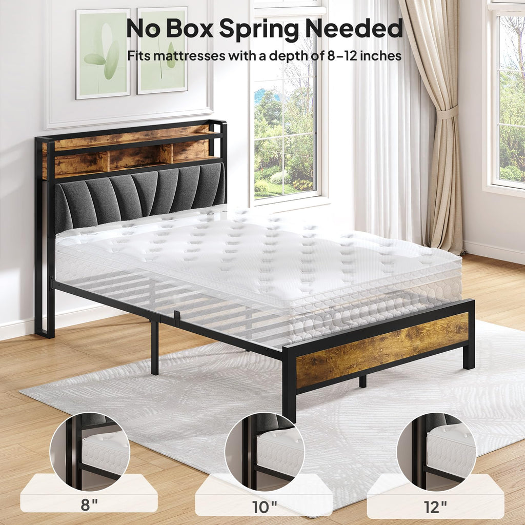 Full Bed Frame with LED Lights and Charging Station A939771