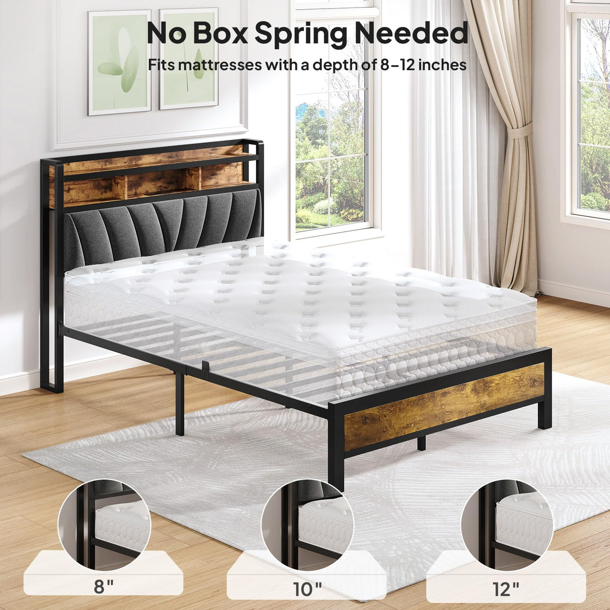Full Bed Frame with LED Lights and Charging Station A939771