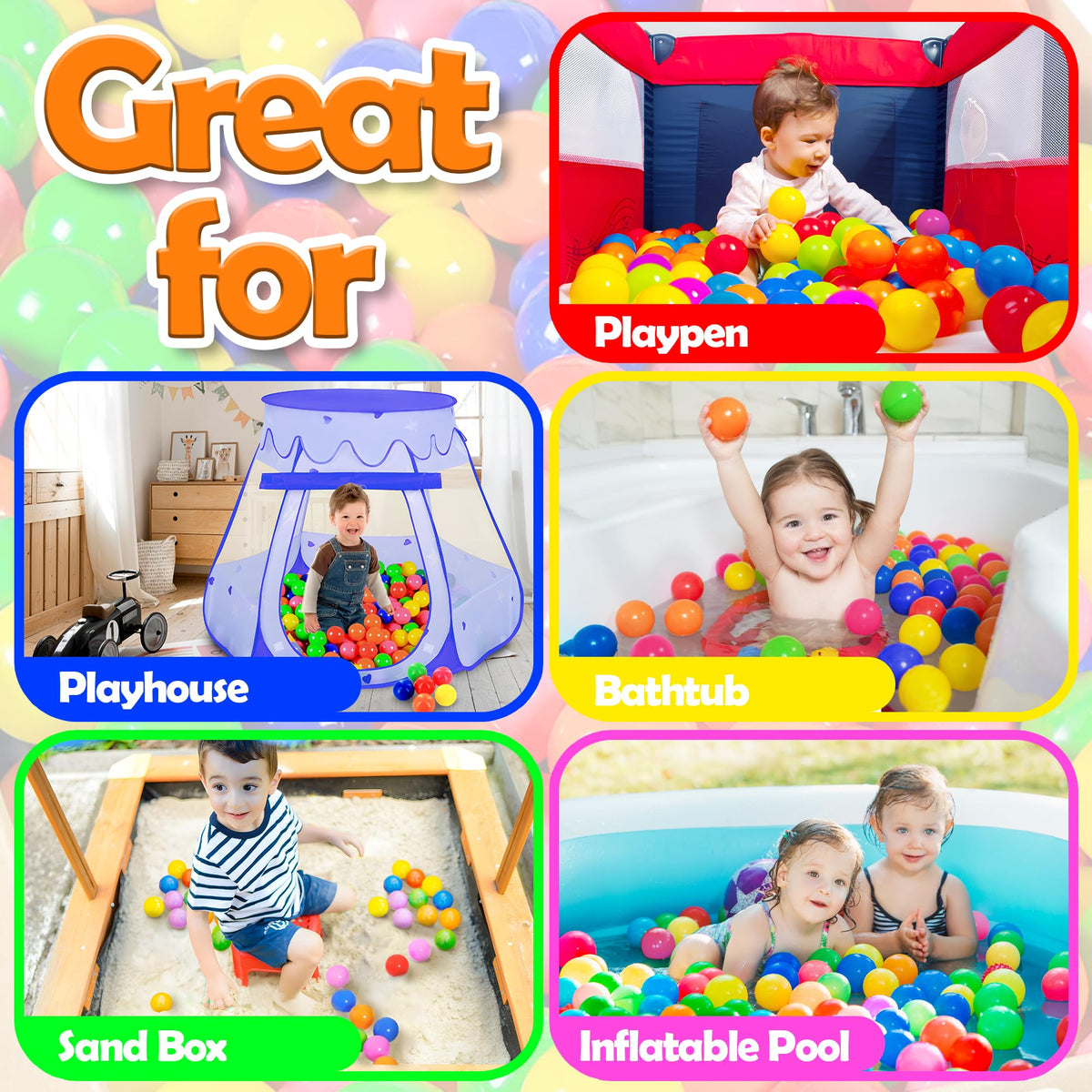 200 Assorted Colors Plastic Ball Pit Balls B32436