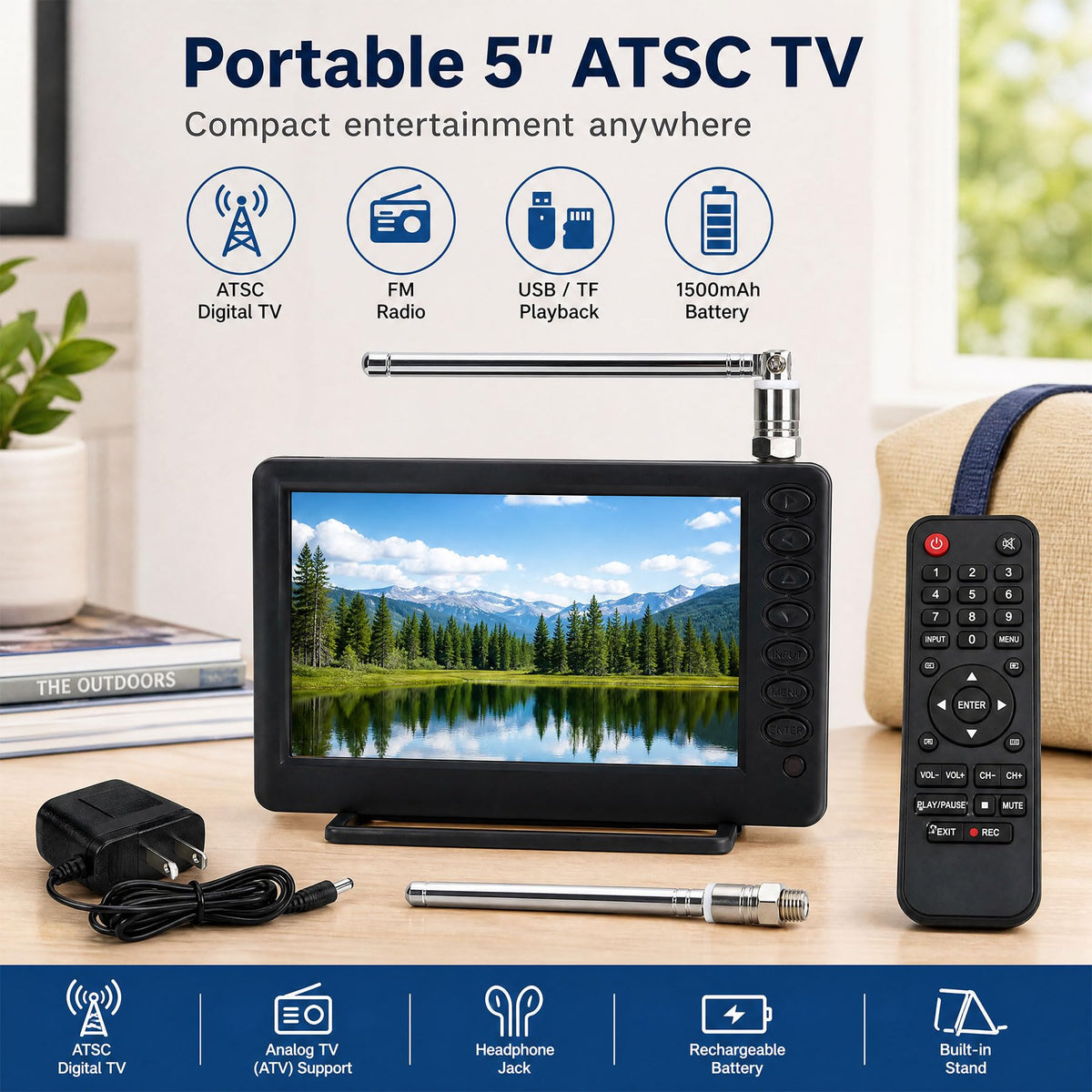 Portable 5" Digital TV with FM Radio J6215