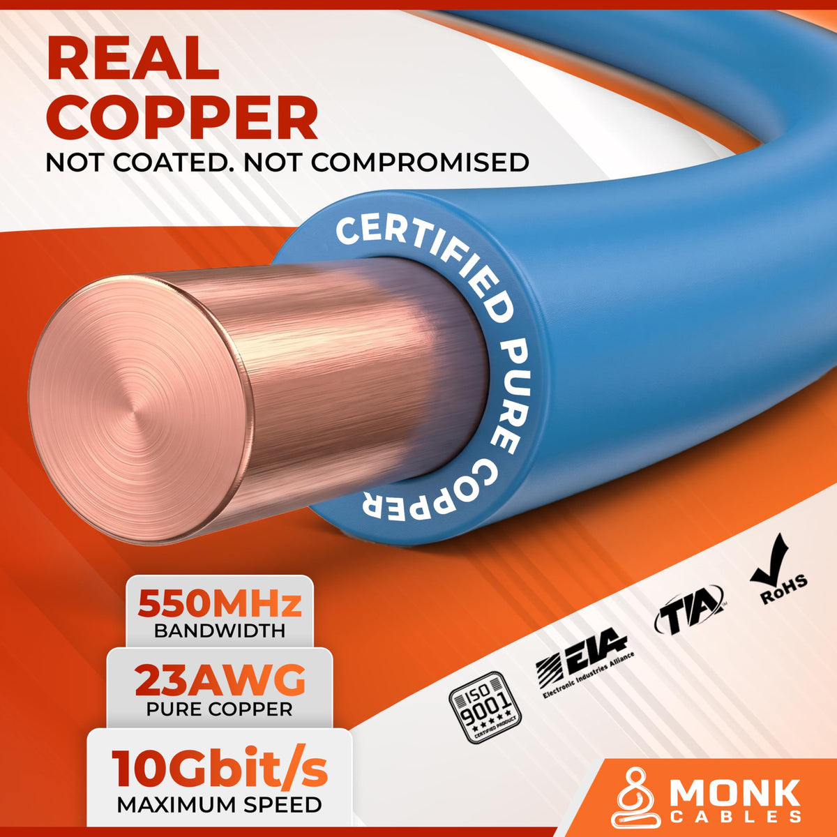 CAT 6 Ethernet Cable 1000ft Pure Bare Solid Copper 23AWG UTP CMP Plenum Blue W291119