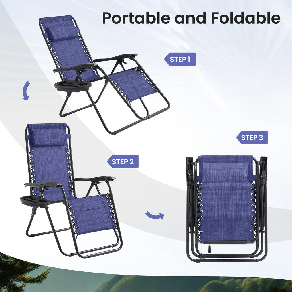 Oversized Padded Zero Gravity Chair Set of 2 with Pillow & Cup Holder H803